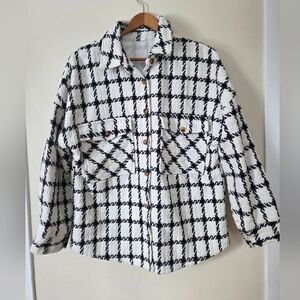 Black and White Plaid Button-Up Jacket